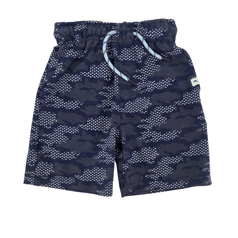 Tommy Bahama Active Boys Swimming Trunks Blue Star‎ Camo Print Drawstring